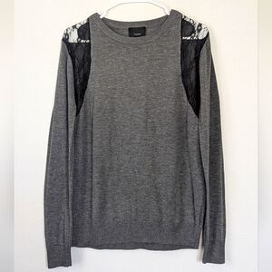 "Sophisticated Style: Grey Sweater with Black Lace Detailing"